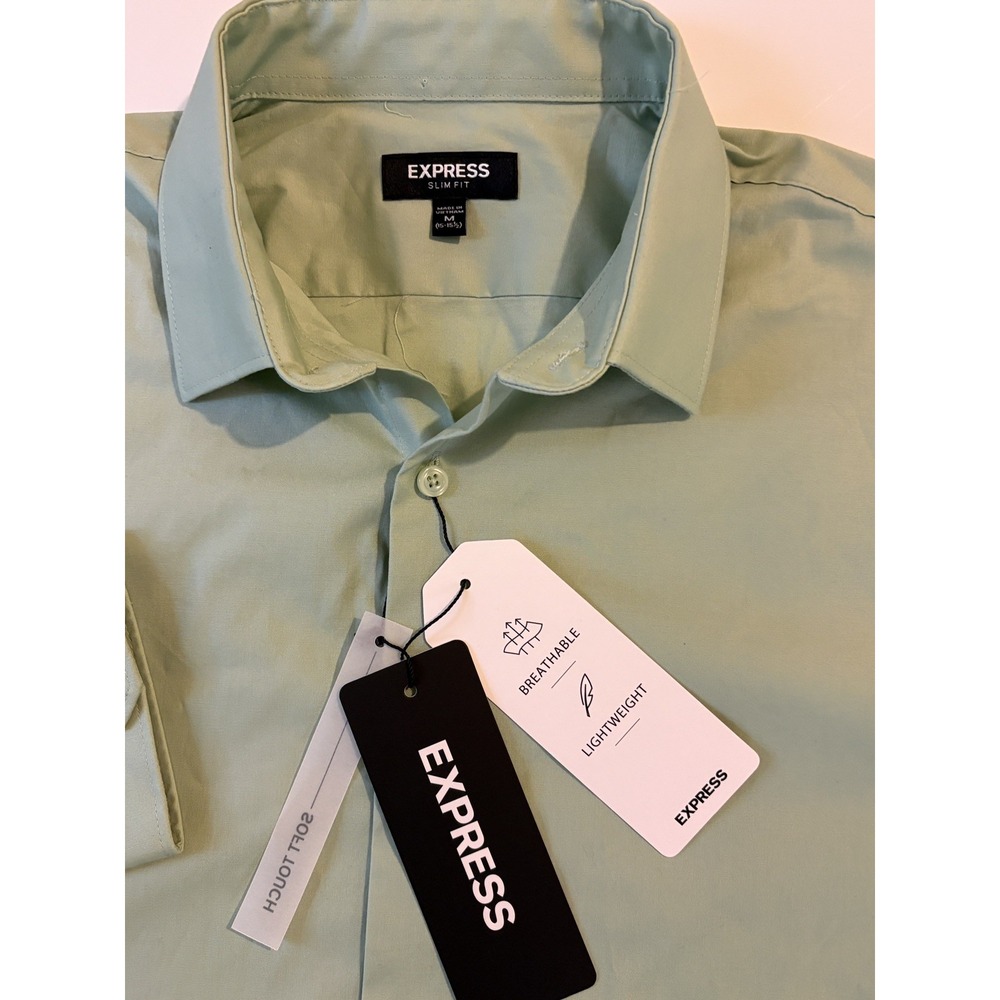 NEW Express Slim Fit Button Shirt Size Medium Sage Green Long Sleeve Stretch